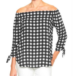 Banana Republic Women's Black & White Off The Shoulder Gingham Blouse Size XS